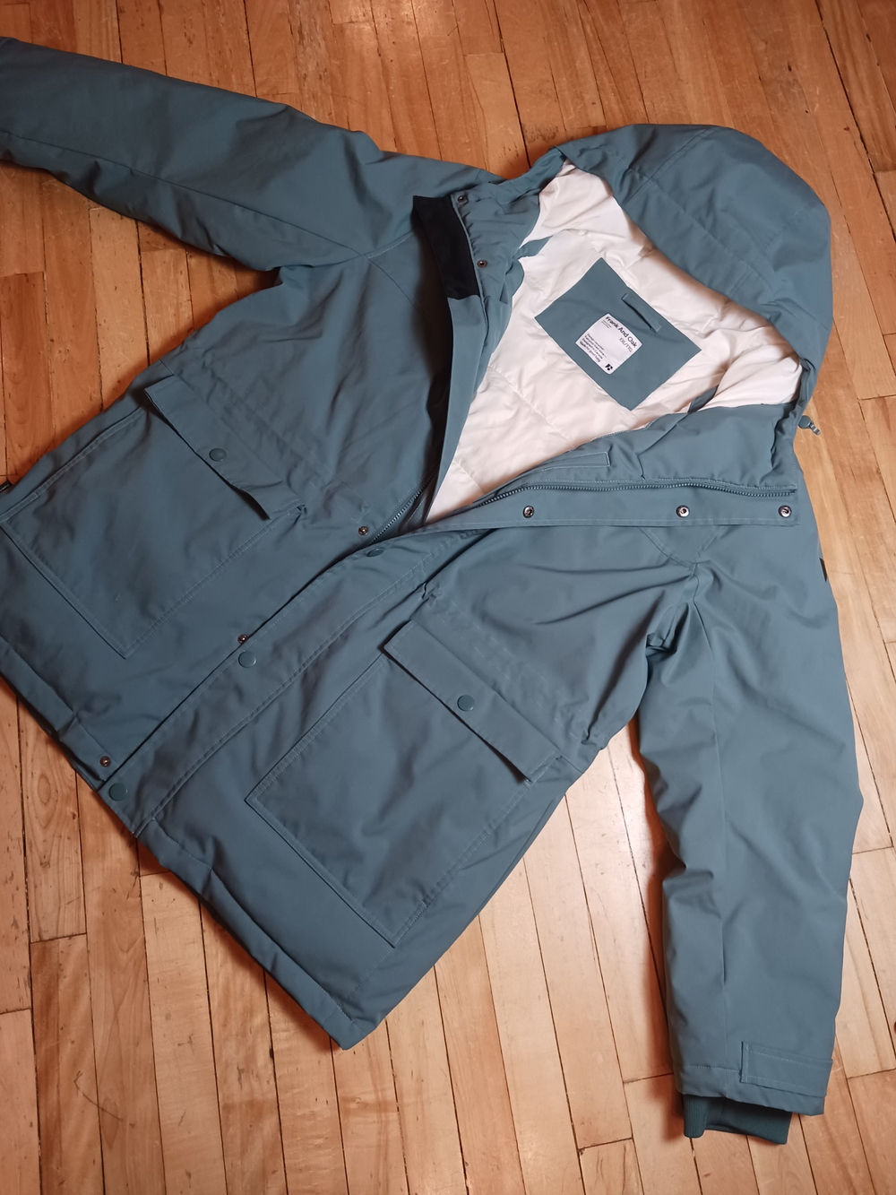 Frank And Oak Insulated Parka XXL Teal Hooded Winter Jacket Canadian Snap Front